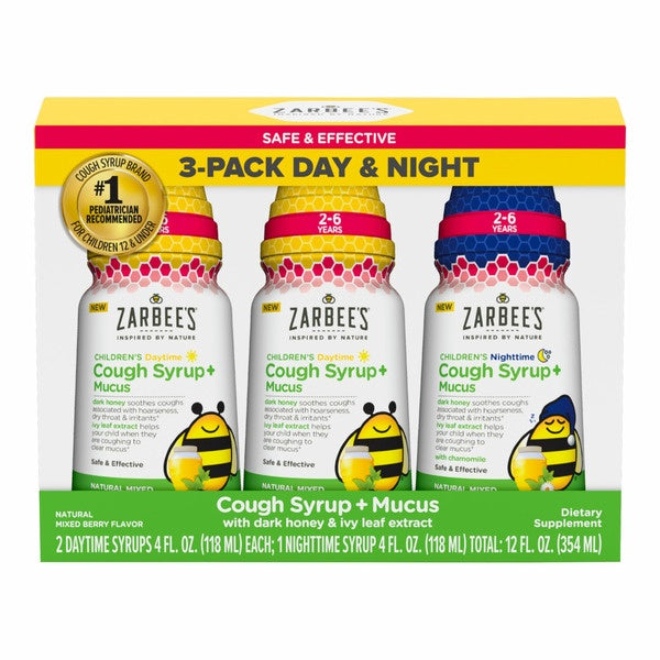 Zarbee’s Kid's Cough + Mucus Day/Night Club Pk - 3x 4oz