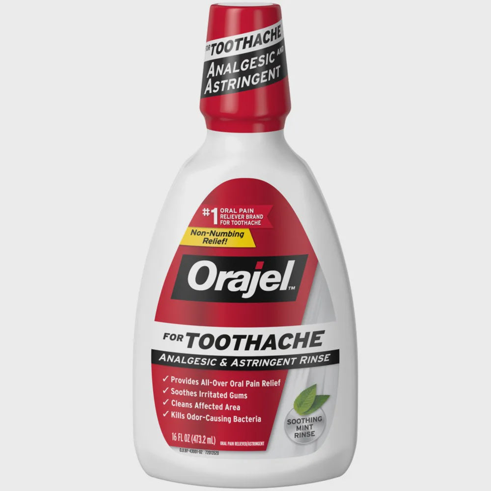 Orajel Analgesic & Astringent Rinse for Toothache, Soothing Mint - 16 oz