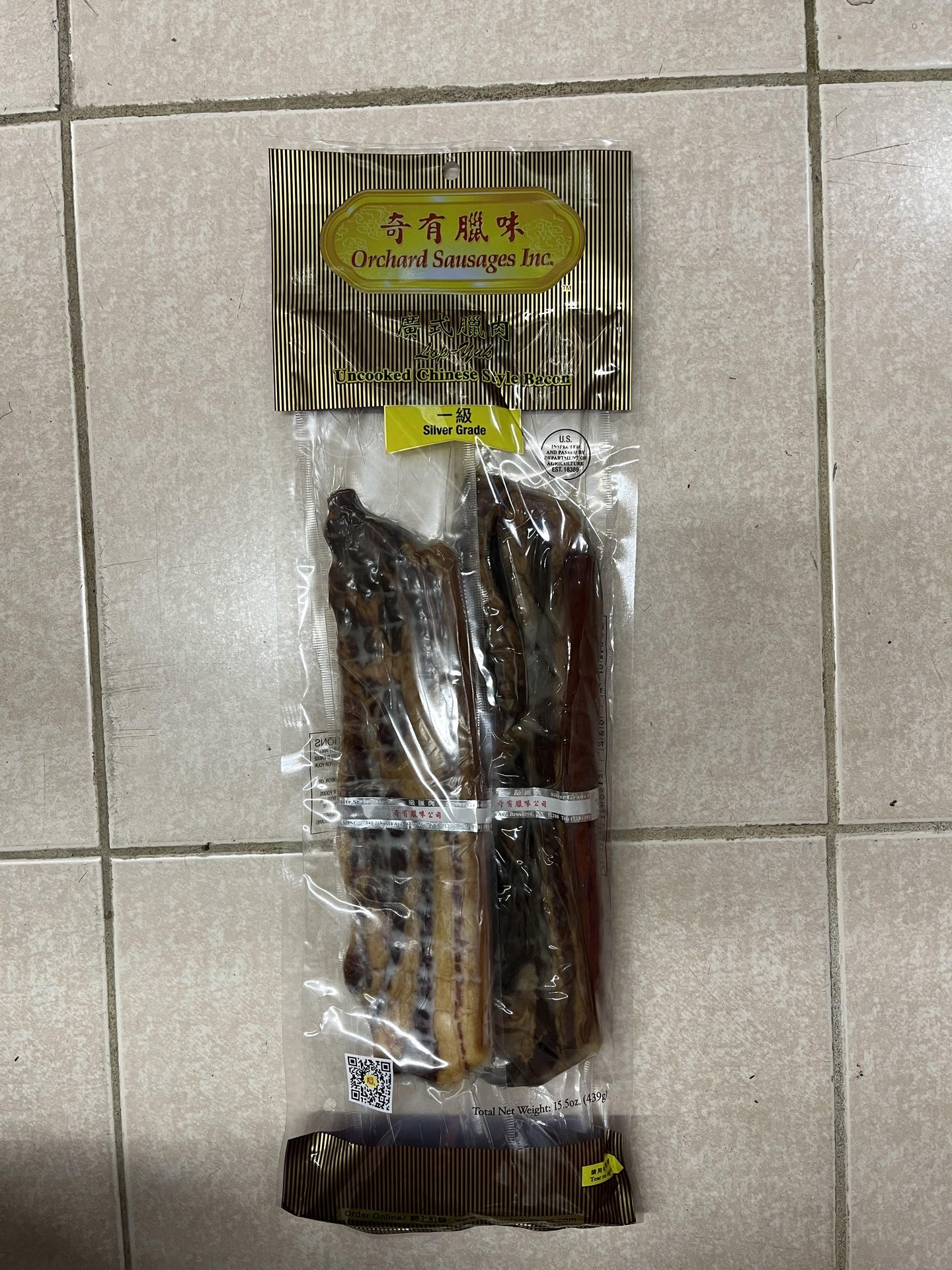 奇有腊味 广式腊肠 (一级) Orchard Sausages Inc Chinese Style Bacon 15.5OZ