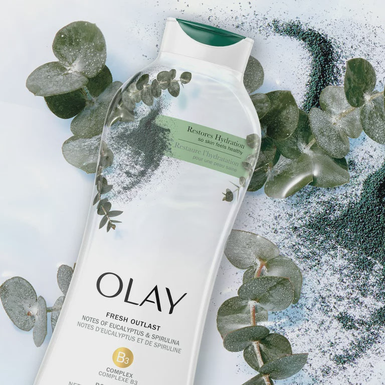 Olay Fresh Outlast Paraben Free Body Wash with Relaxing Notes of Eucalyptus and Spirulina, 22 fl oz