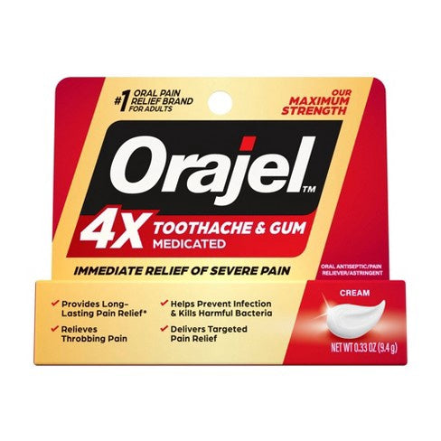 ORAJEL INSTANT PAIN RELIEF TOOTHACHE & GUM 4X MEDICATED GEL 0.33 OZ