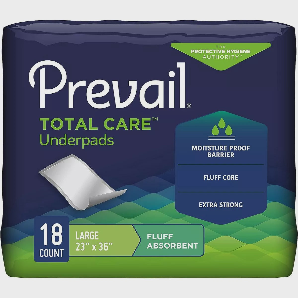 Prevail Underpads, Disposable, Fluff, Large - 18 underpads