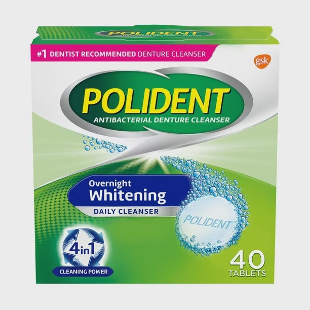 POLIDENT OVERNIGHT WHITENING DENTURE CLEANSER 40CT