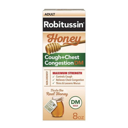 ROBITUSSIN HONEY COUGH & CHEST CONGESTION DM MAX STRENGTH LIQUID 8 OZ