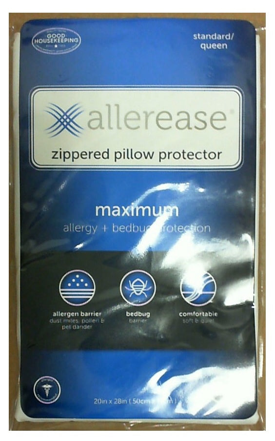Allerease, Zippered Pillow Protector (Allergy+Bedbug) Standard/Queen, 20in x 28in