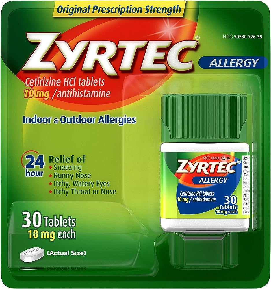 Zyrtec 24 Hour Allergy Relief 10Mg Tablets 30 Ct
