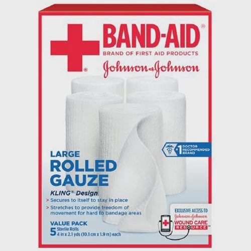 Band Aid First Aid Covers Kling Rolled Gauze, Large 4 inch x 2.1 Yards - 5 ea