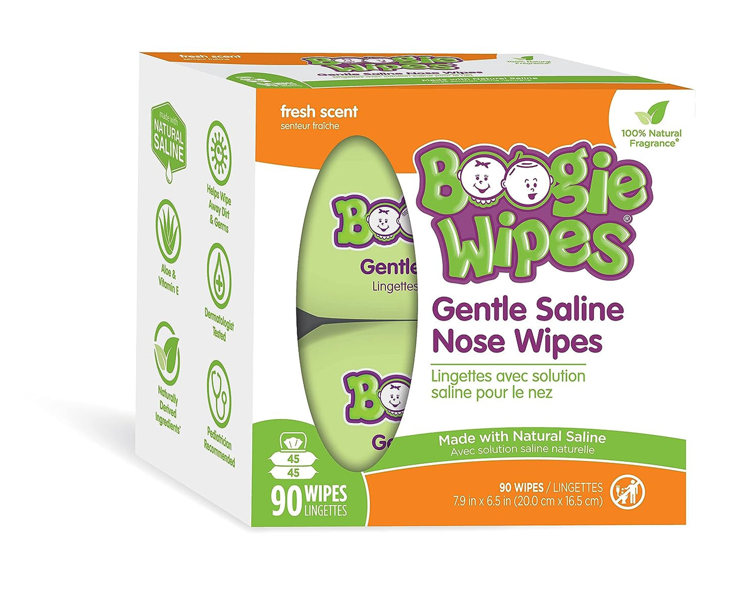 Boogie Wipes Nose Wipes, Gentle Saline, Fresh Scent - 2 - 45 ct wipes