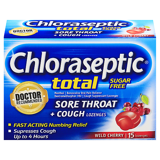 Chloraseptic Total Sugar Free Sore Throat + Cough Wild Cherry Lozenges 15 ct