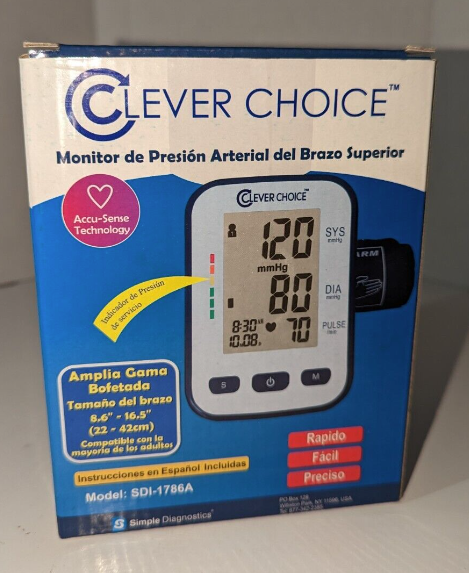 CLEVER CHOICE Upper Arm Blood Pressure Monitor. Model: SDI-1786A