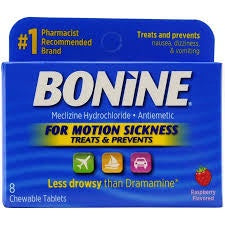 BONINE MOTION SICKNESS ADULT CHEWABLES RASPBERRY 16 CT