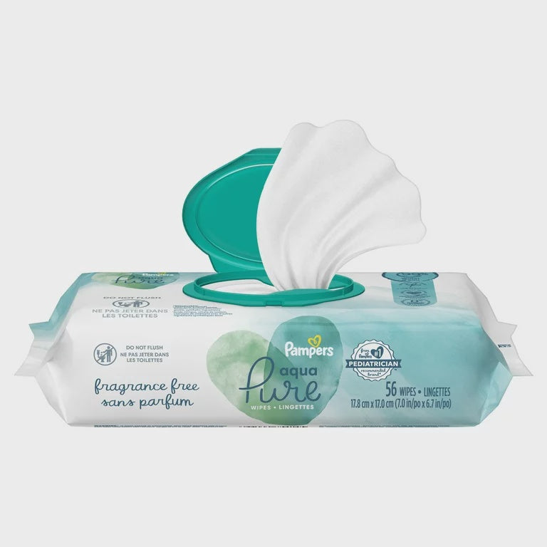 Pampers Aqua Pure Baby Wipes 1X Flip-Top Pack 56 Wipes