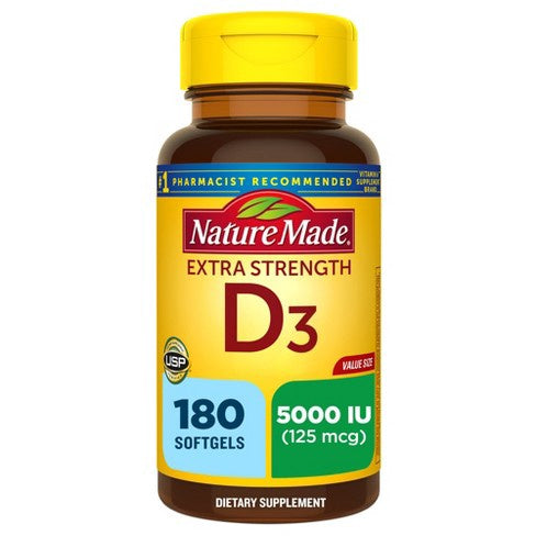 Nature Made Extra Strength Vitamin D3 5000 Iu (125 Mcg)Softgels - 180ct