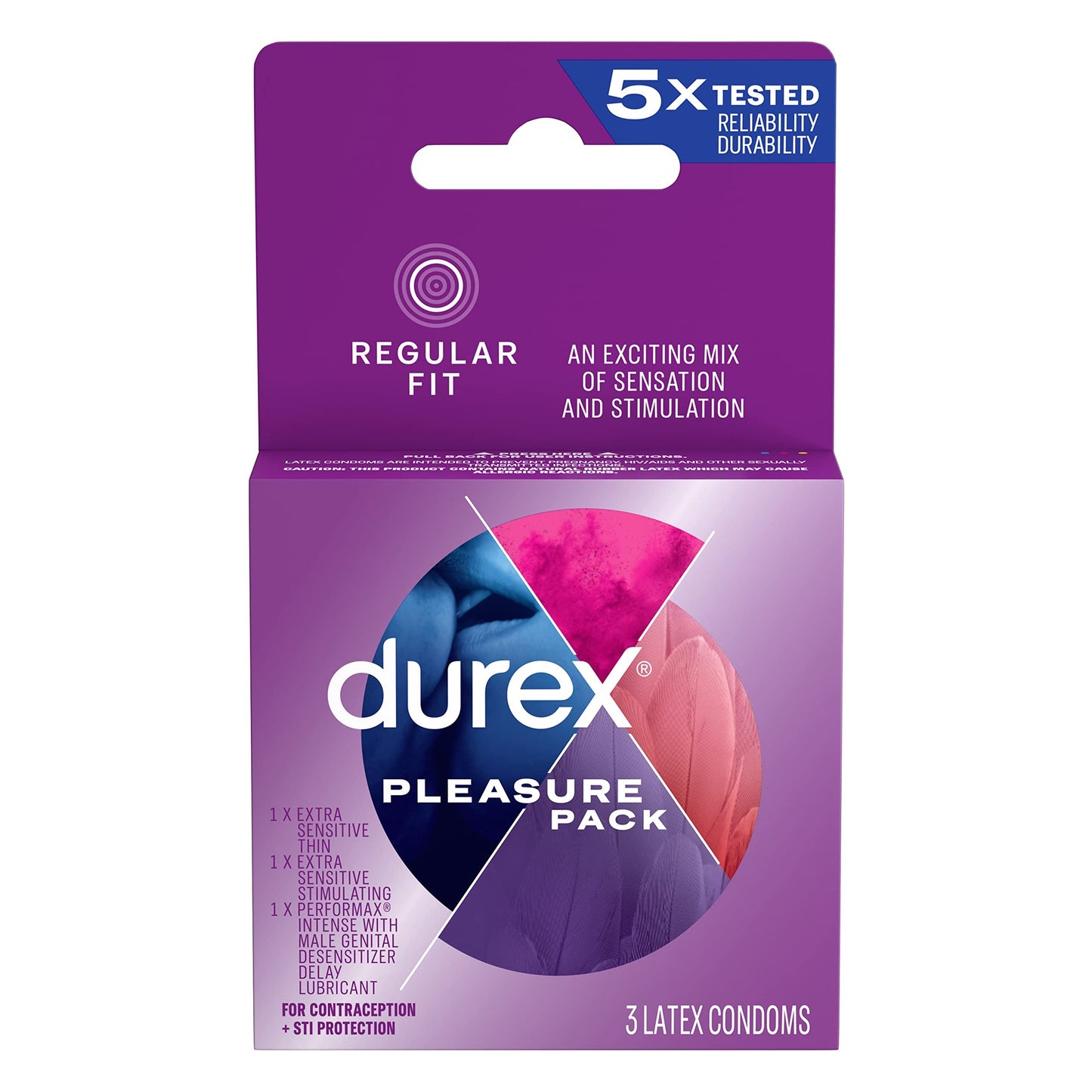 Durex Condom Pleasure Pack Assorted Condoms, 3 Count