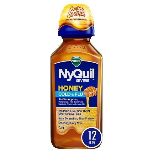Vicks Nyquil Severe Cold & Flu Medicine Liquid - Honey - 12 Fl Oz