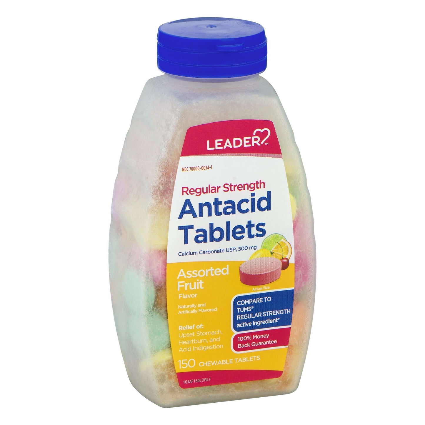 LEADER(TM) ANTACID CALCIUM CARBONATE 500MG TABLETS ASSORTED FRUIT 150 CT