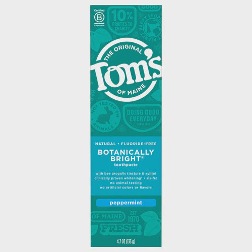 Tom's of Maine Botanically Bright Whitening Fluoride-Free Natural Toothpaste Peppermint -- 4.7 oz