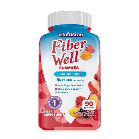 Vitafusion Fiber Well Sugar Free Fiber Gummy Supplement - Peach, Strawberry And Berry Flavored - 90ct :