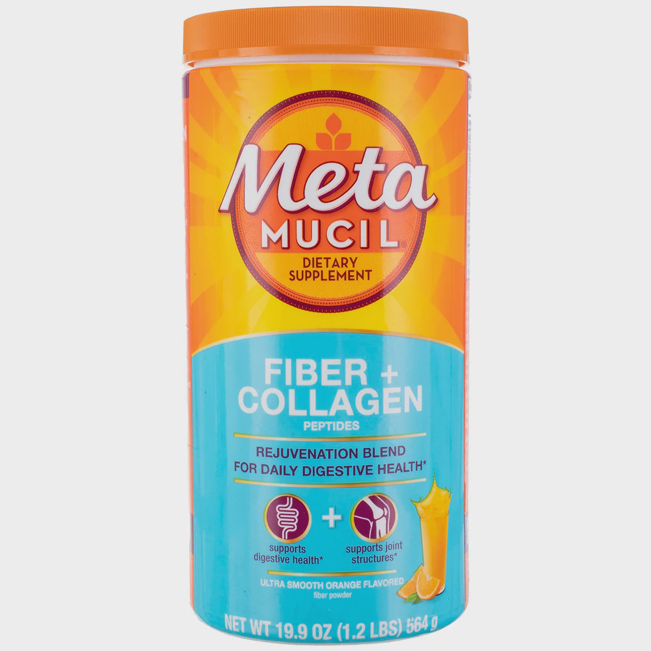 Metamucil Fiber Supplement Powder with Collagen, Orange, 19.9 oz