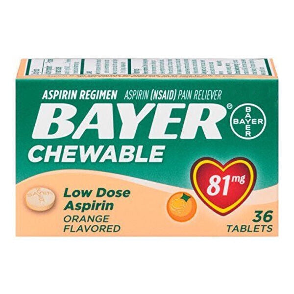 Bayer Chewable Low Dose Aspirin, 81 mg Tablets, Orange 36 ea