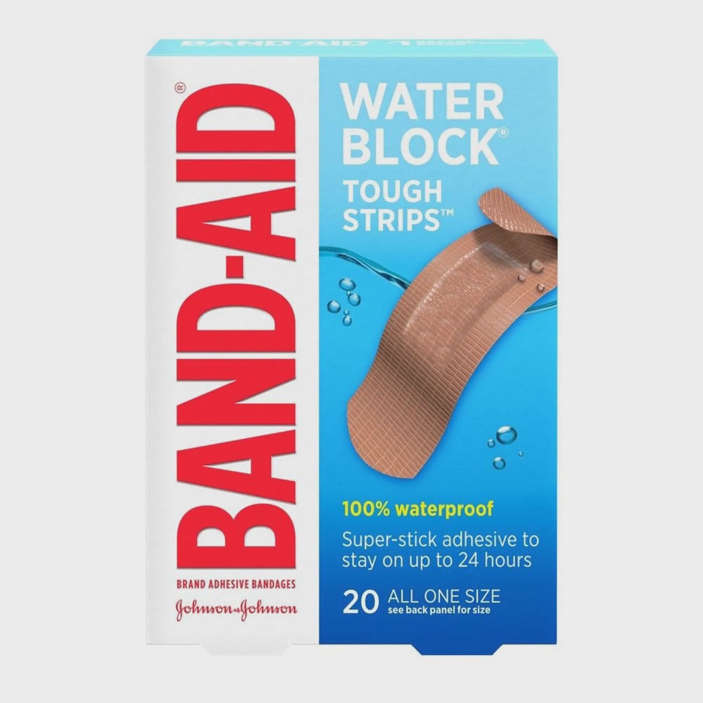 Band-Aid Tough Strips Adhesive Bandages Waterproof One Size 20 Ct
