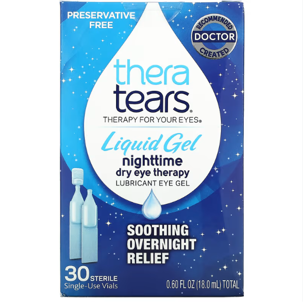 Nighttime Dry Eye Therapy, Lubricant Eye Gel, 30 Single-Use Vials