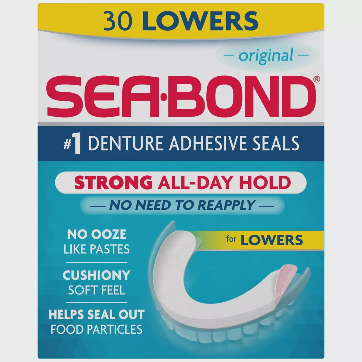 Sea Bond Denture Adhesive Wafers, Lowers, Original - 30 lowers