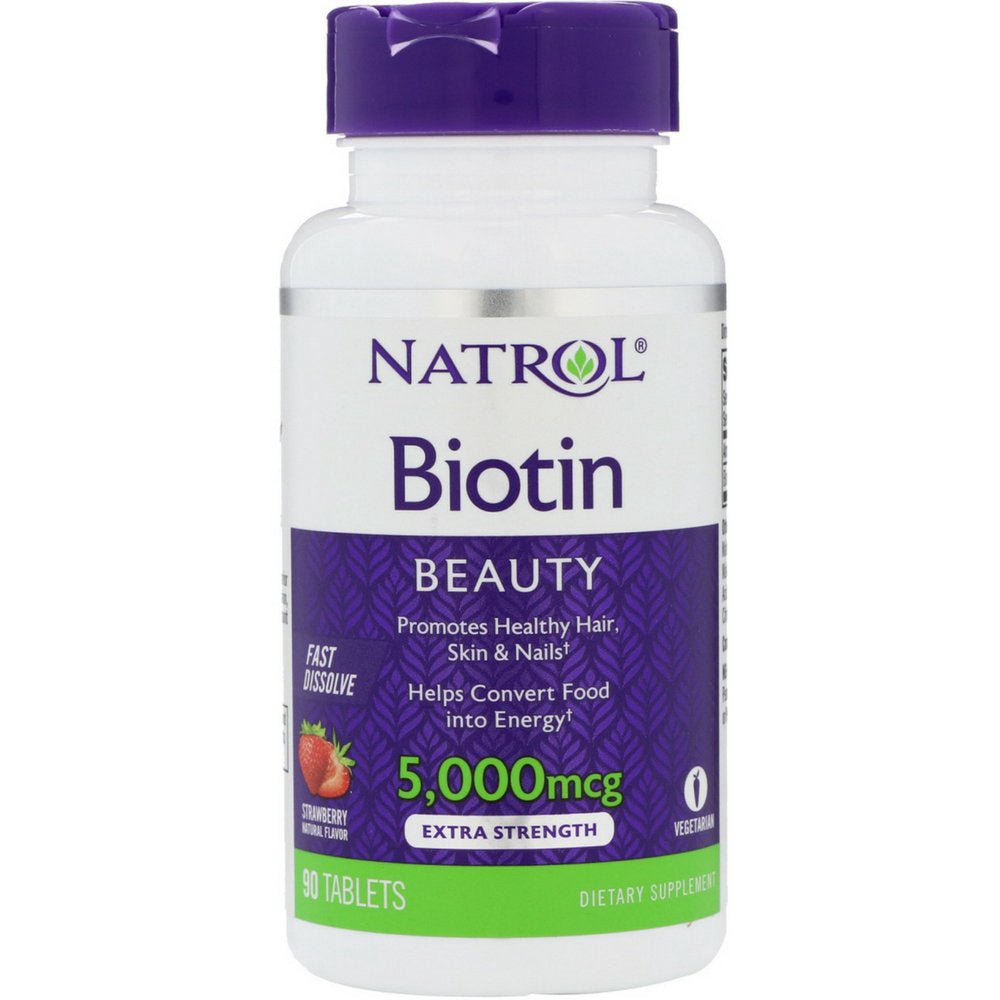 Natrol Biotin, Extra Strength, 5000 mcg, Beauty, Tablets, Strawberry - 90 tablets
