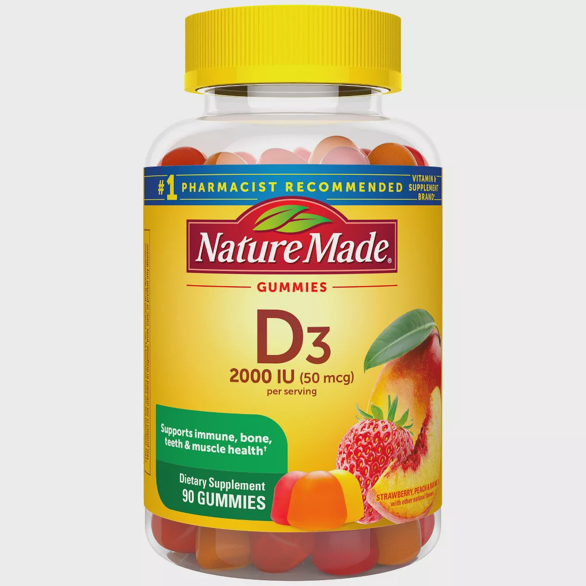 Nature Made Vitamin D3, 50 mcg, Strawberry, Peach & Mango, Gummies - 90 gummies