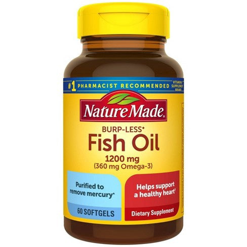 Nature Made Fish Oil Softgels 1200 mg Burp-Less - 60 Count