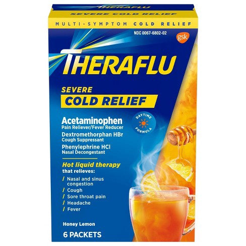 Theraflu Multi-Symptom Severe Cold, Green Tea & Honey Lemon Flavor: 6 Packets
