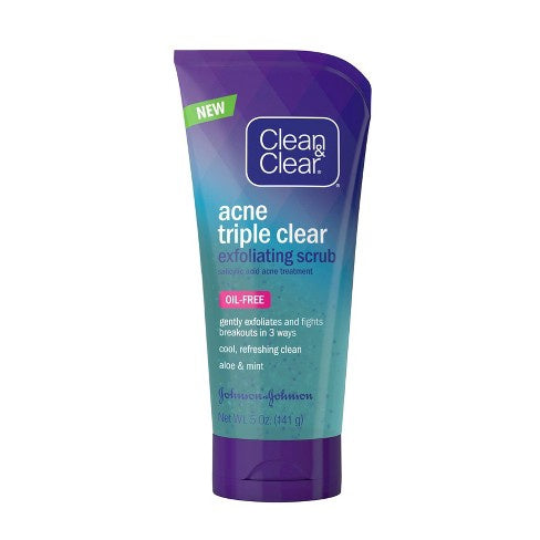 Clean & Clear Acne Triple Clear Exfoliating Facial Scrub with Salicylic Acid, Aloe & Mint - 5 oz