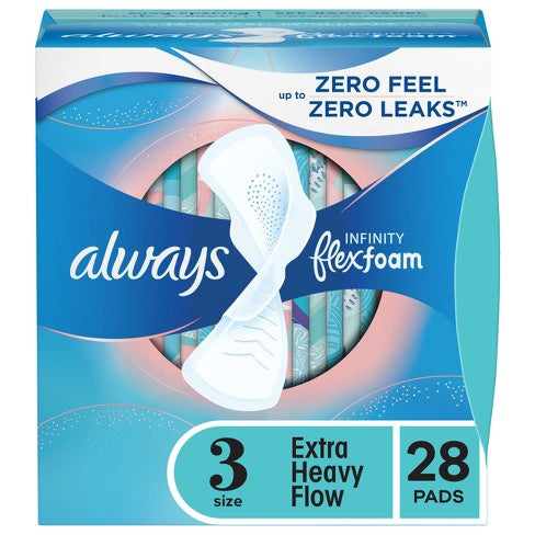 Always Infinity Flexfoam Pads For Women - Extra Heavy Absorbency - Unscented - Size 3 - 28ct