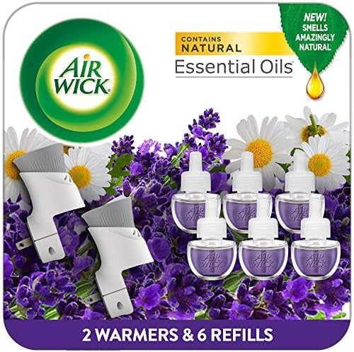 Air Wick plug in Scented Oil Starter Kit, 2 Warmers + 6 Refills, Lavender & Chamomile