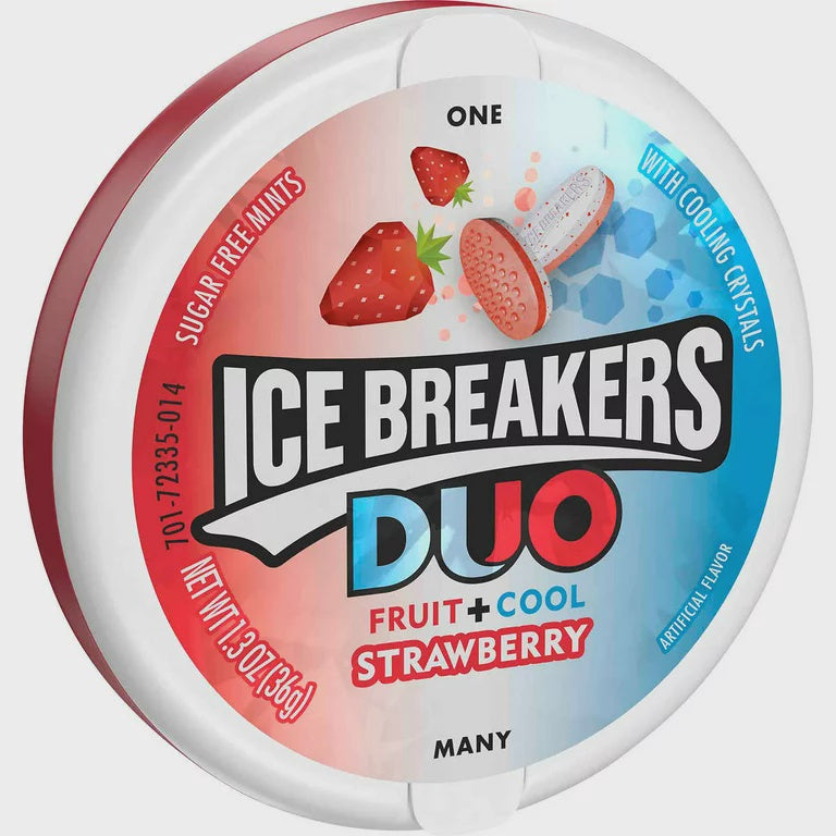Ice Breakers Duo Fruit + Cool Sugar Free Mints, Strawberry 1.30 oz, 8 ea