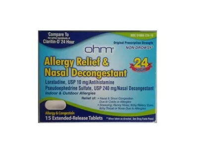 *Ohm 24 Hour Allergy Relief & Nasal Decongestant Tablets, 15 Count