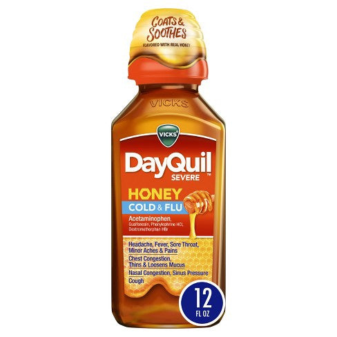 Vicks Dayquil Severe Cold & Flu Medicine Liquid - Honey - 12 Fl Oz