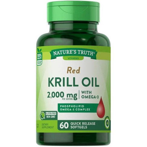 Nature's Truth 100% Pure Red Krill Oil 2000 Mg Quick Release Softgels, 60 Ea