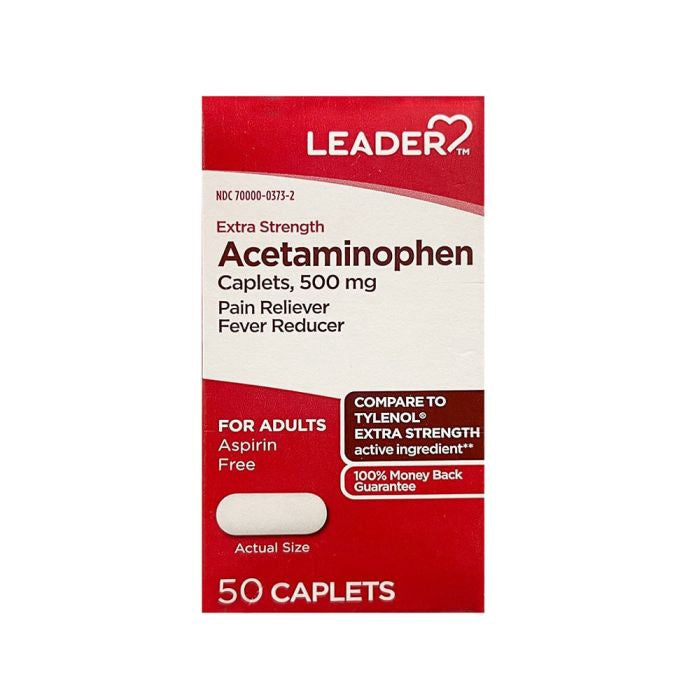 Leader Extra Strength Acetaminophen Caplets - 50 Count
