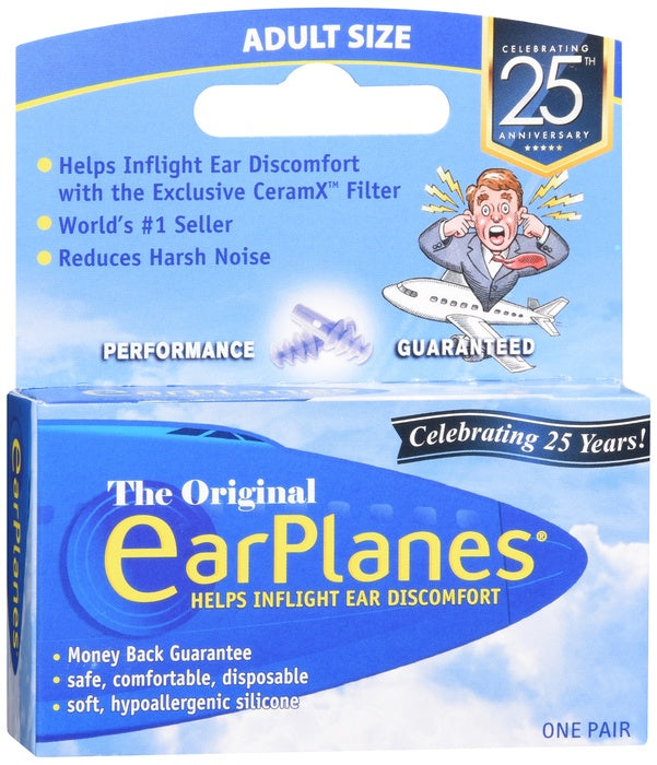 EarPlanes Earplugs, Adults, for Flight Ear Discomfort, 1 Pair