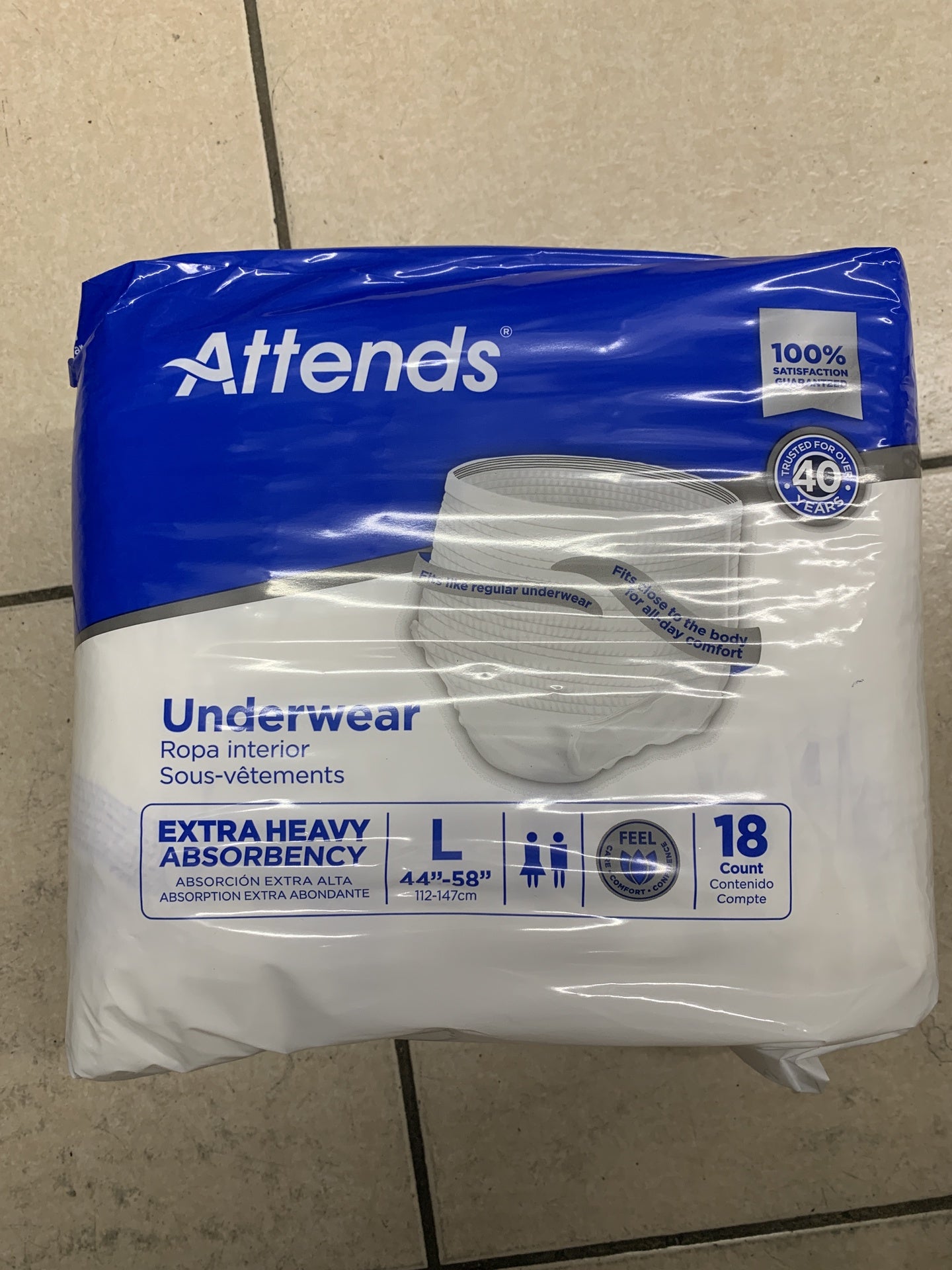 ATTENDS CARE UNDERWEAR LARGE 18PADS