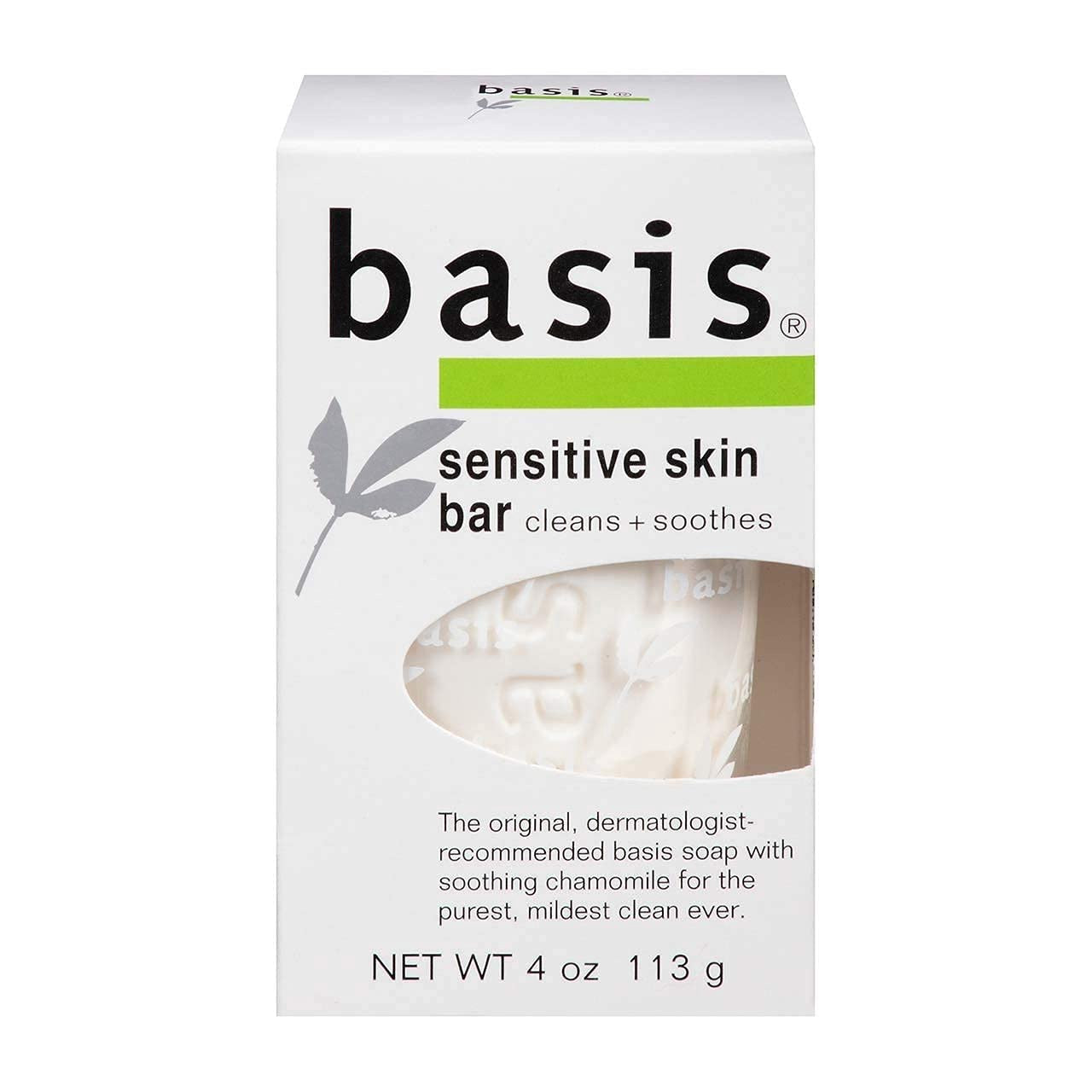 Basis Sensitive Skin Bar Soap Cleanns Plus Smoothes 4 oz