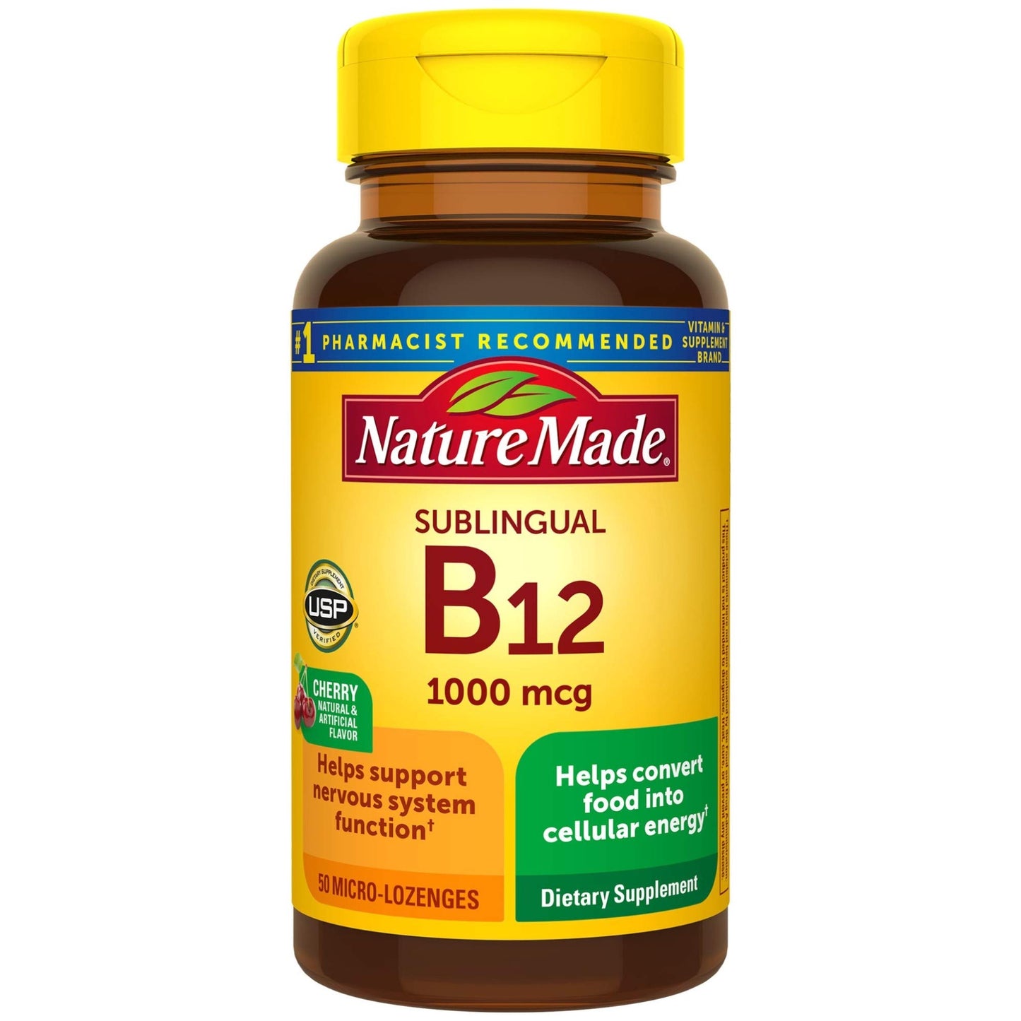 Nature Made Vitamin B12, Sublingual, 1000 mcg, Micro-Lozenges, Cherry - 50 lozenges