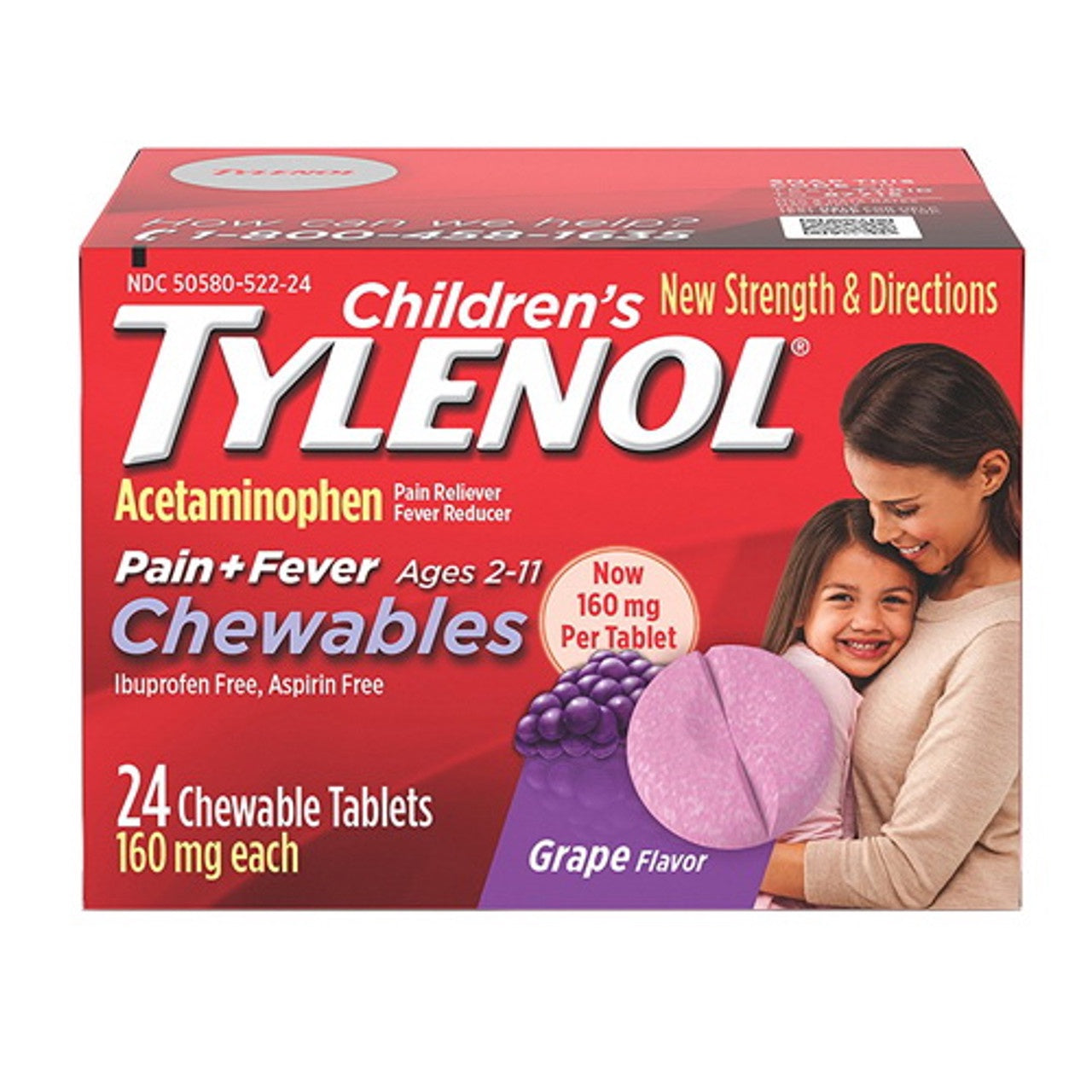 Tylenol Childrens Pain Plus Fever Chewable Tablets, Grape, 24 Ea