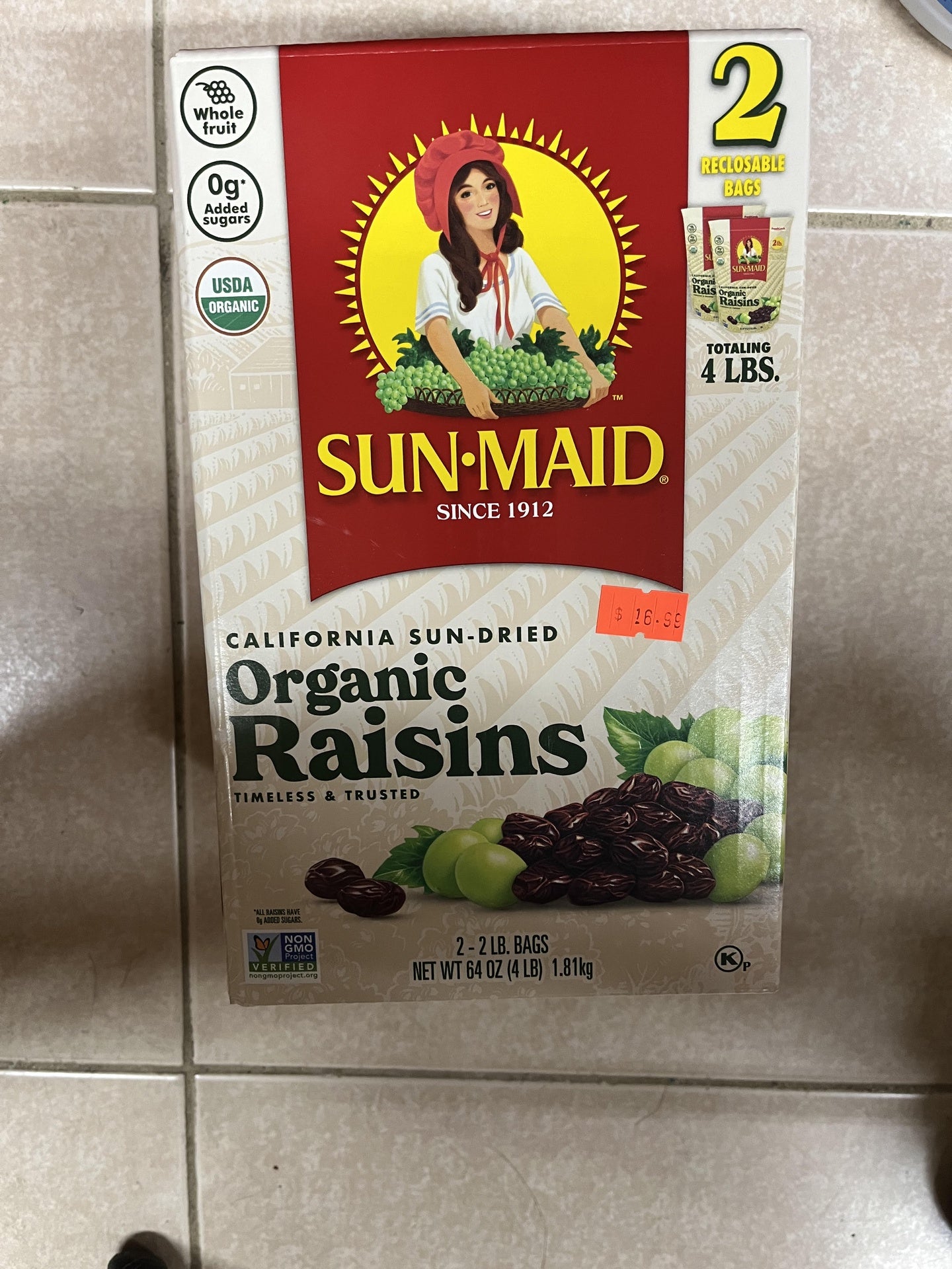 Sun Maid California Sun-Dried Organic Raisins (2 Bags x 2 LB)