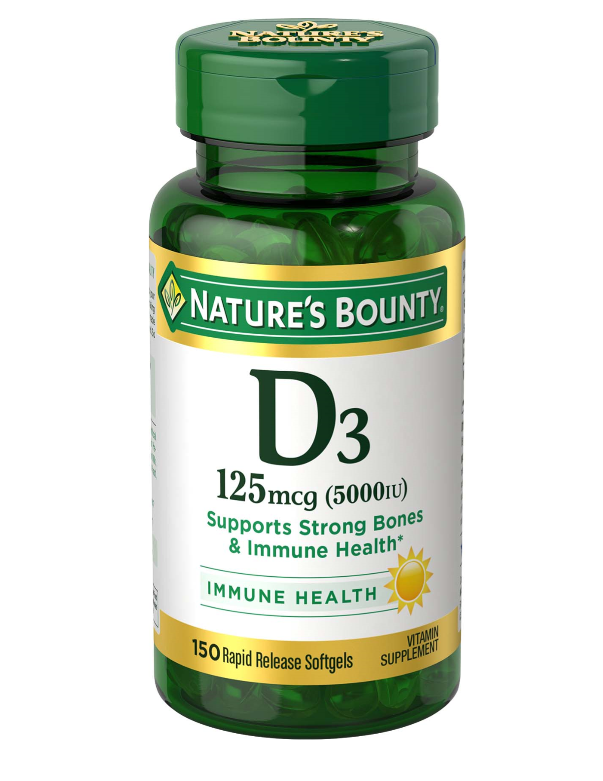 Nature's Bounty Immune Health Vitamin D3 Rapid Release Softgels, 125 mcg, 150 Ct