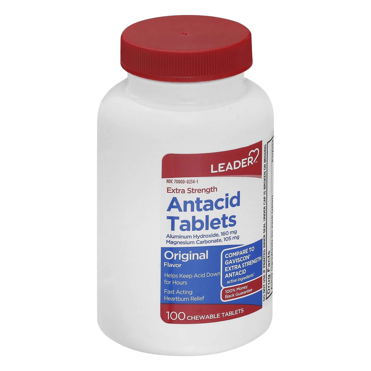 LEADER ANTACID EXTRA STRENGTH CHEWABLE TABLETS ORIGINAL 100 CT