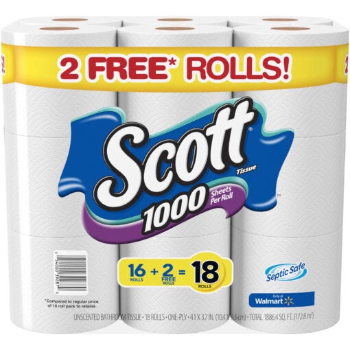 Scott 1000 Toilet Paper, 18 Rolls