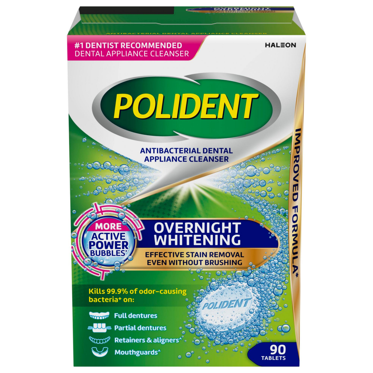 Polident Overnight Whitening Denture Cleanser, 90 CT