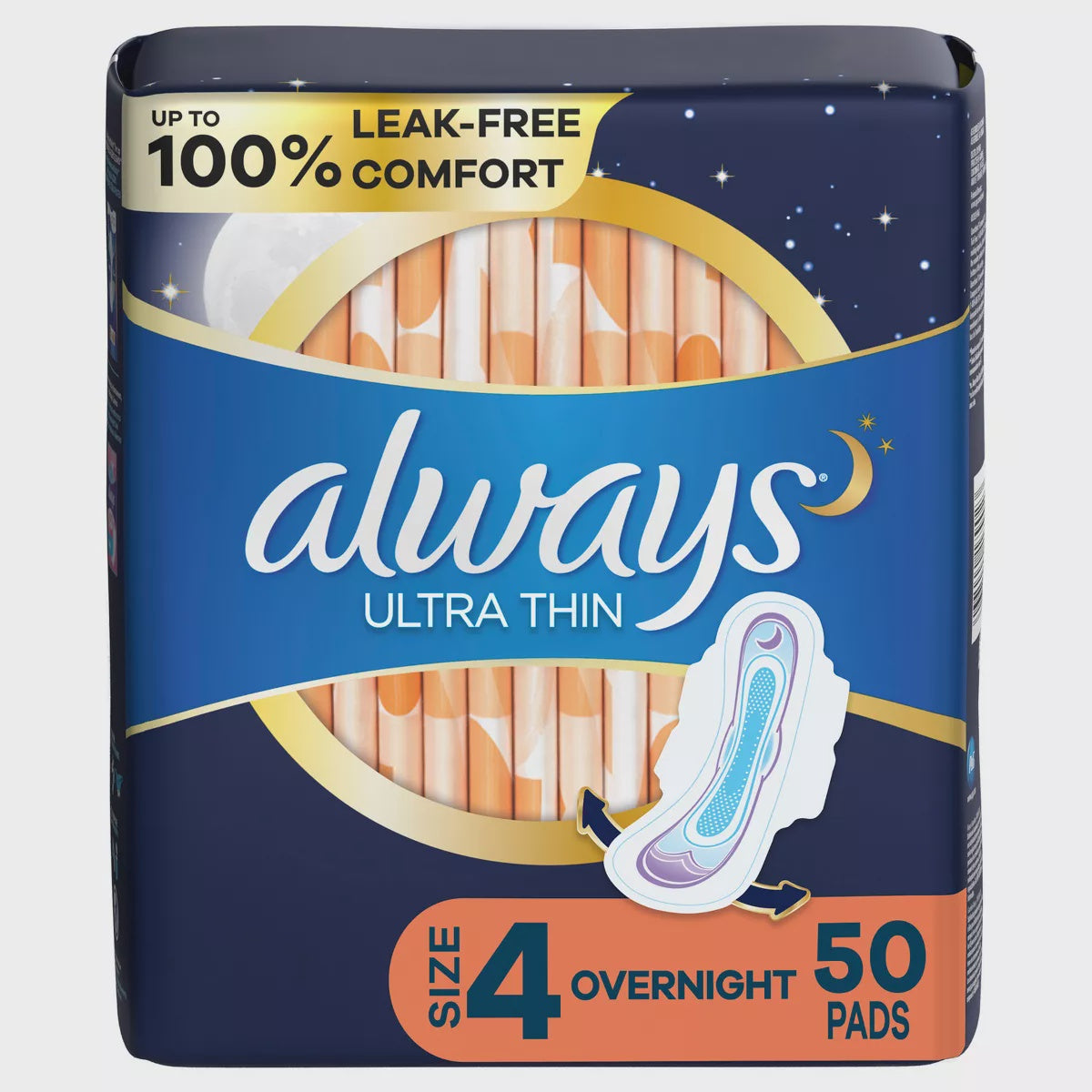 Always Ultra Thin Overnight Absorbency Unscented Pads With Wings - Size 4 - 50ct
